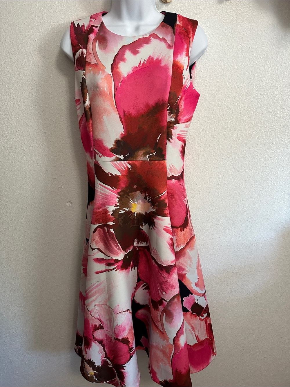 Calvin Klein Pink & White Floral Fit-and-Flare Dress